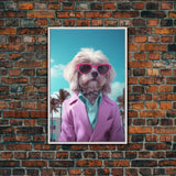 Shih Tzu Wall Print, Dog Wall Art, Dog Sunglasses, Pink Teal Suit, Funny Wall Art, Framed Wall Art, Framed Canvas, Wall Print, Wall Canvas