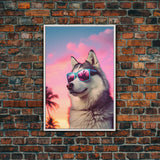 Siberian Husky In Pink Sunglasses Wall Print, Dog Art Print, Dog Portrait, Framed Wall Art, Framed Canvas, Wall Print, Wall Canvas