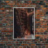 The Winter Library, Victorian Era Library with Ladder Art, Framed Canvas Print, Unique wall decor