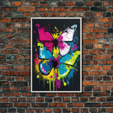 Graffiti Butterfly Art, Framed Canvas Print, Large Wall Art, Contemporary Punk Art, Butterflies, Pop Art, Paint Splatter Art