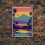 Retro Pop Art Landscape, Surrealist / Psychedelic Art, Framed Canvas Print, Nature Art, Desert Painting, Southwest Decor