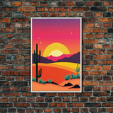 Framed Canvas Art | Sunset Desert Landscape | Pop Art Style | UV-Resistant Coating | Hand-Stretched | 1.5" Thick Wooden Frame