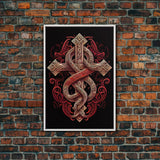 Cool Cross Art | Wall Art | Gothic Cross | Framed Canvas Print | Framed Art | Red and White Cross & Snake