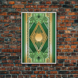 Midcentury Modern Wall art, Framed Canvas Print, Art Deco, Gold & green art, Framed painting, Original painting, Office decor, Geometric art