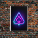 Glowing Neon Lights Pink Spades Wall Decor, Poker Wall Art, Cards, Minimalist Print, Wall Decor, Canvas Print, Wall Art, Framed Canvas