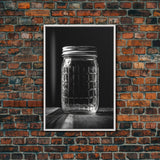 Mason Jar Wall Art, Jar Art Print, Black And White Art, Minimalist Art, Wall Decor, Canvas Art, Wall Art, Framed Canvas Wall Decor
