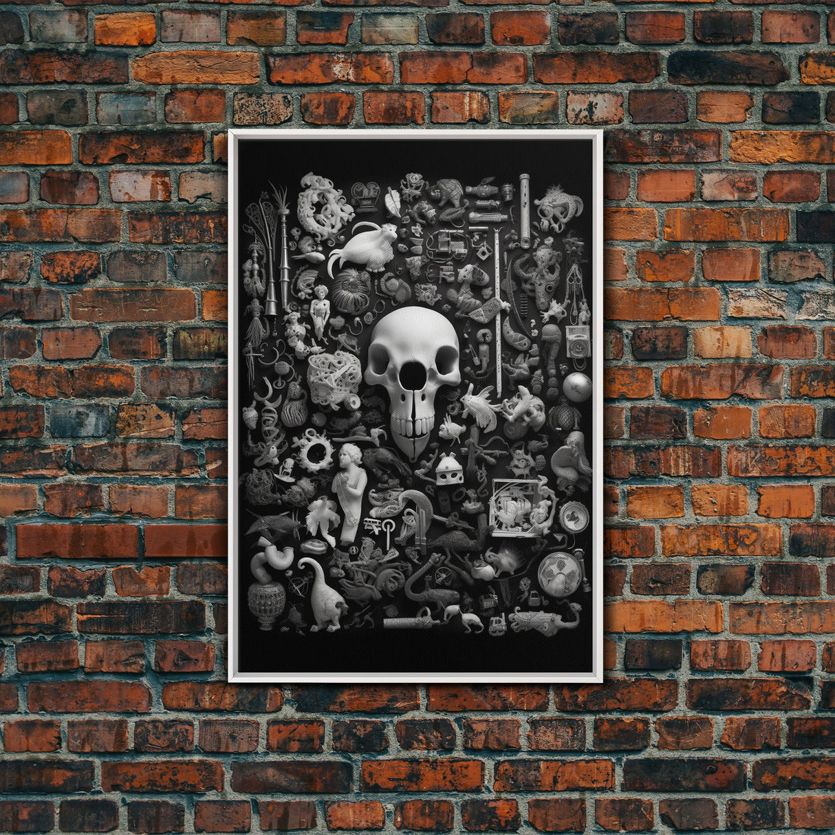 Collection of Trinkets Wall Art, Weird Wall Art, Black And White, Minimalist Print, Wall Decor, Canvas Print, Wall Art, Framed Canvas
