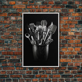 Kitchen Utensils Wall Art, Kitchen Wall Decor, Black And White, Minimalist Print, Wall Decor, Canvas Print, Wall Art, Framed Canvas