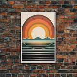 Retro Minimalist Boho Style Art Deco Sunset, Framed Canvas Print, Office Decor, Midcentury Modern, MCM Art, Gift For Him, Mancave Art