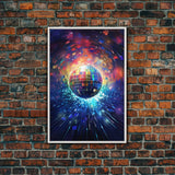 Galaxy Disco Ball, Framed Canvas Print, Music Studio Decor, Graduation Gift
