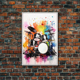 Drum Art, Gift For Drummer, Framed Canvas Print, Studio Art, Music Studio Decor, Drum Set