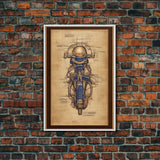 Da Vinci style steampunk motorcycle diagram, canvas print, man cave wall art, motorcycle art