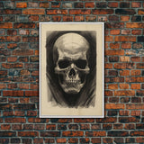 Charcoal Drawing, Human Skull, Gothic Art Print, Spooky Decor, Canvas Print, Wall Art, Vertical Art, Gaming Wall Decor, Office Wall Decor