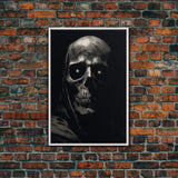 Human Skull Decor, Charcoal Drawing, Gothic Decor, Canvas Print, Wall Art, Vertical Art, Gift For Coworker, Home Office Art, Weird Art Print