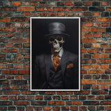 Spooky Skeleton Business Man, Halloween Art, Framed Canvas Print, Halloween Canvas, Skeleton Painting, Victorian Gothic Decor