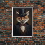 The Dapper Gentleman Business Fox, Framed Canvas or Canvas Print, Halloween Decor, Dark Academia, Funny Halloween Decorations