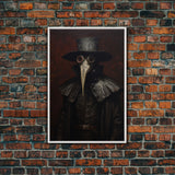Gothic Victorian Plague Doctor Portrait, Dark Academia, Gothic Art, Framed Canvas Print, Wall Art, Halloween Decoration