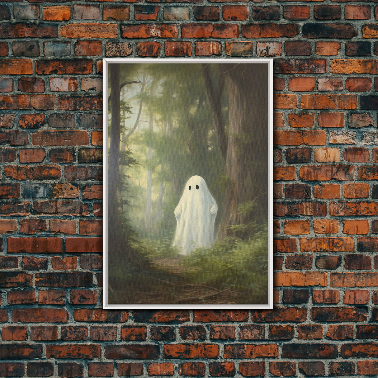 Cute Little Ghost In The Forest, Gothic Victorian Haunted Art, Dark Academia, Framed Canvas or Canvas Art, Cool Wall Art, Halloween Decor