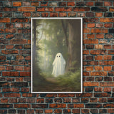 Cute Little Ghost In The Forest, Gothic Victorian Haunted Art, Dark Academia, Framed Canvas or Canvas Art, Cool Wall Art, Halloween Decor