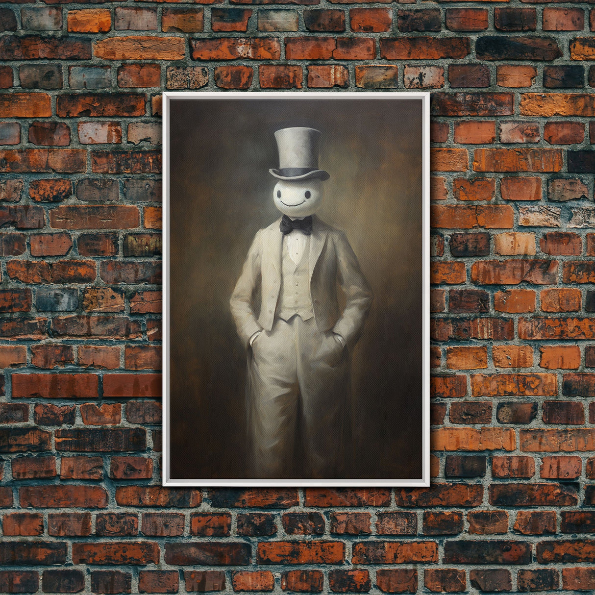 Ghost Wearing A Top Hat, Victorian Gentleman Ghost, Framed Canvas Print, Halloween Canvas Art, Unique Spooky Decor, Gothic Dark Academia Art