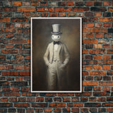 Ghost Wearing A Top Hat, Victorian Gentleman Ghost, Framed Canvas Print, Halloween Canvas Art, Unique Spooky Decor, Gothic Dark Academia Art