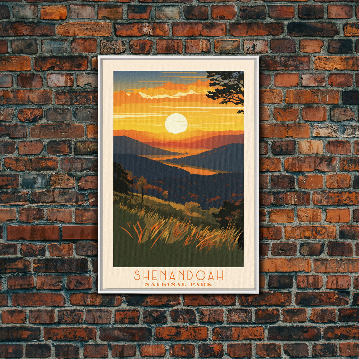 Shenandoah National Park Virginia Travel Art, National Park Print, Minimalist Travel Art, Midcentury Modern Style Landscape Painting