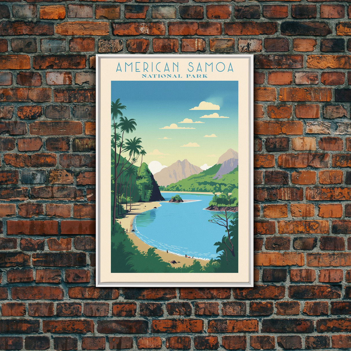 American Samoa National Park Vatia Travel Art, National Park Print, Minimalist Travel Art, Midcentury Modern Style Landscape Painting
