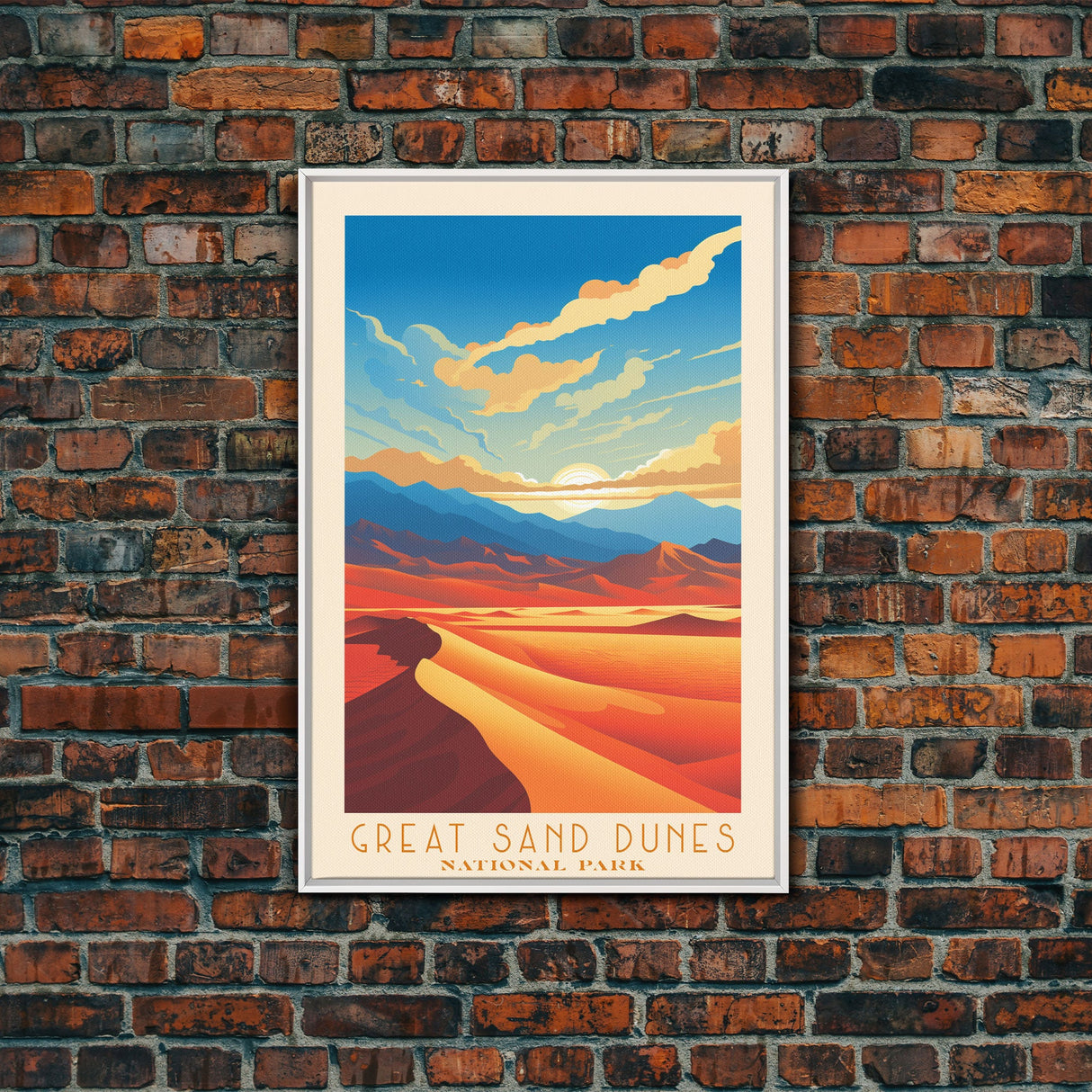 Great Sand Dunes National Park Colorado Travel Art, National Park Print, Minimalist Travel Art, Midcentury Modern Style Landscape Painting