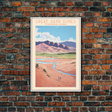 Great Sand Dunes National Park Colorado Travel Art, National Park Print, Minimalist Travel Art, Midcentury Modern Style Landscape Painting