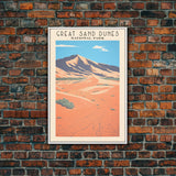 Great Sand Dunes National Park Travel Poster Art, Canvas Print Wall Art, Colorado Travel Art, Midcentury Modern Travel Decor, MCM Wall Art