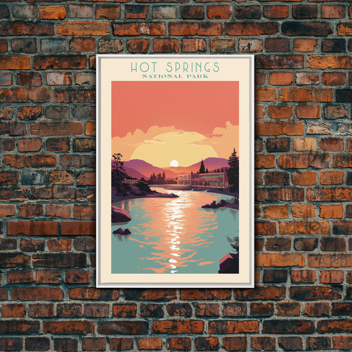Hot Springs National Park Travel Poster Art, Canvas Print Wall Art, Arkansas Travel Art, Midcentury Modern Travel Decor, Wall Art