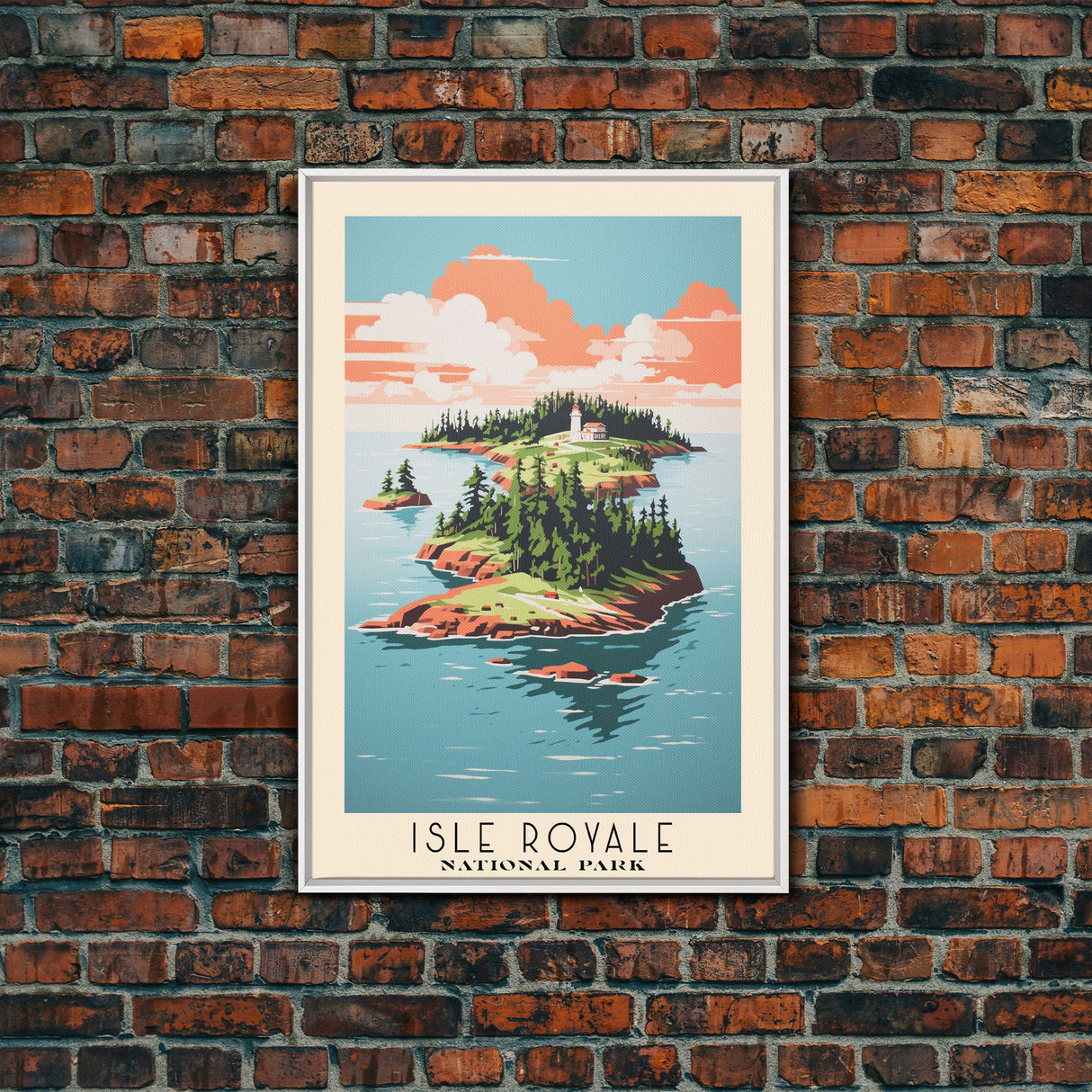 Isle Royale National Park Michigan Travel Art, National Park Print, Minimalist Travel Art, Midcentury Modern Style Landscape Painting