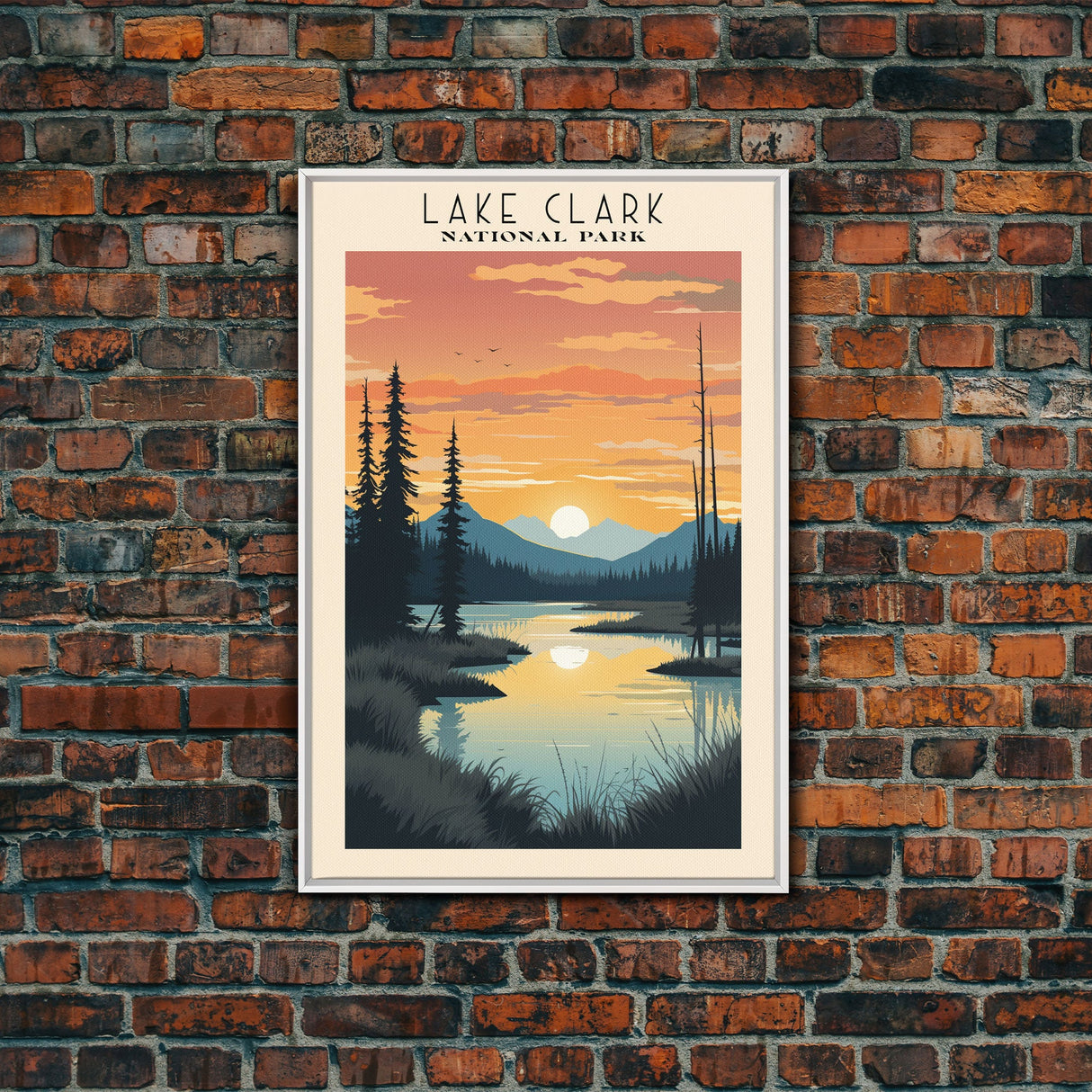 Lake Clark National Park Alaska Travel Art, National Park Print, Minimalist Travel Art, Midcentury Modern Style Landscape Painting