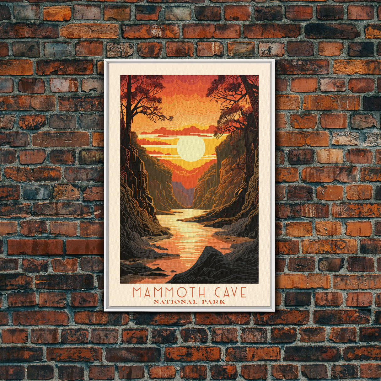Mammoth Cave National Park Kentucky Travel Art, National Park Print, Minimalist Travel Art, Midcentury Modern Style Landscape Painting