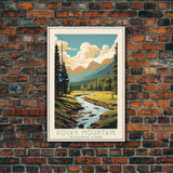 Rocky Mountains National Park Colorado Travel Art, National Park Print, Minimalist Travel Art, Midcentury Modern Style Landscape Painting