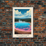 Yellowstone National Park Wyoming Travel Art, National Park Print, Minimalist Travel Art, Midcentury Modern Style Landscape Painting