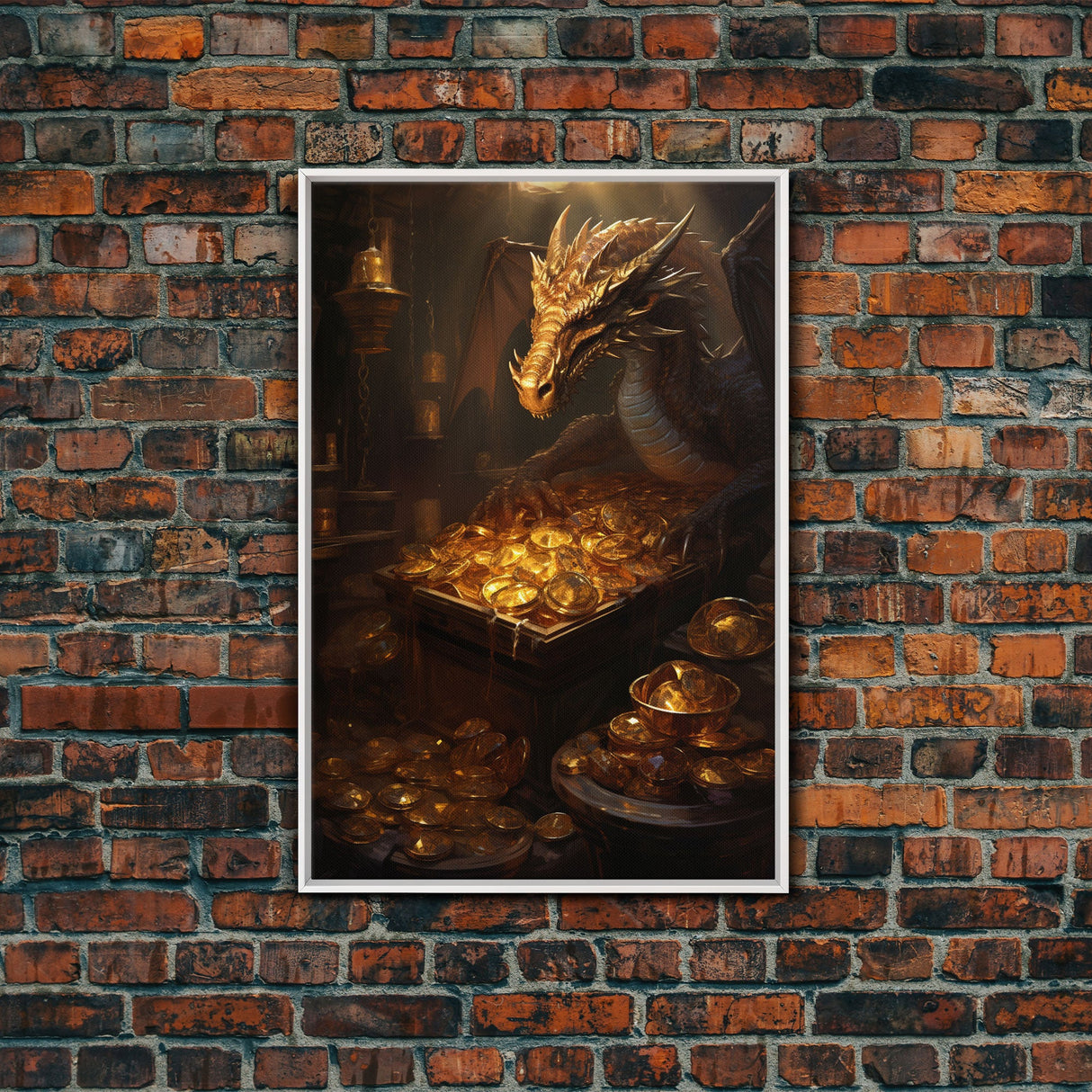 Dragon Art, Fantasy Art, Treasure Chest, Canvas Print, Wall Hanging, Portrait Art, Video Game Art, Nerdy Home Decor, Gift For Friend