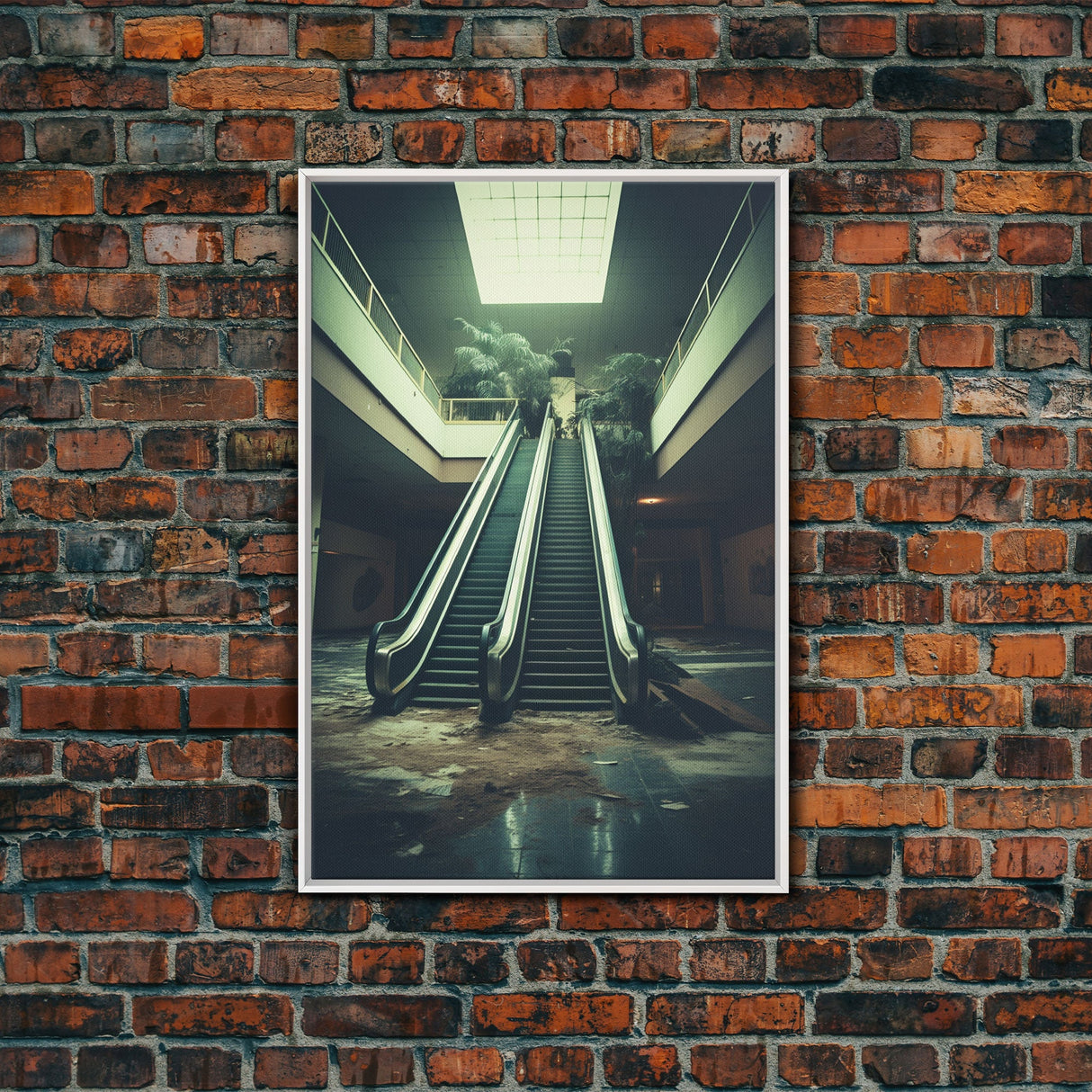 Escalator, Abandoned Building, Moody Wall Art, Horror Art Print, Canvas Print, Wall Hanging, Portrait Art, Nerdy Home Decor, Bedroom Prints