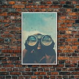 The Spy, Atomic Age Binoculars, Framed Canvas Print, Vaporwave Photography Print, Retro / Minimalist Wall Art