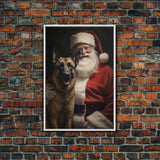 Santa Claus and his Belgian Malinois, Cute Dog Art, Framed Canvas Print, Christmas Art, Christmas Decor, Christmas Art Print, Cute Dog Print