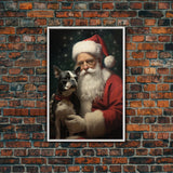 Santa Claus And His Boston Terrier, Christmas Wall Art, Dog Gift, Christmas Dog, Winter Wall Art, Santa Decor, Santa Art Print, Cute Dog