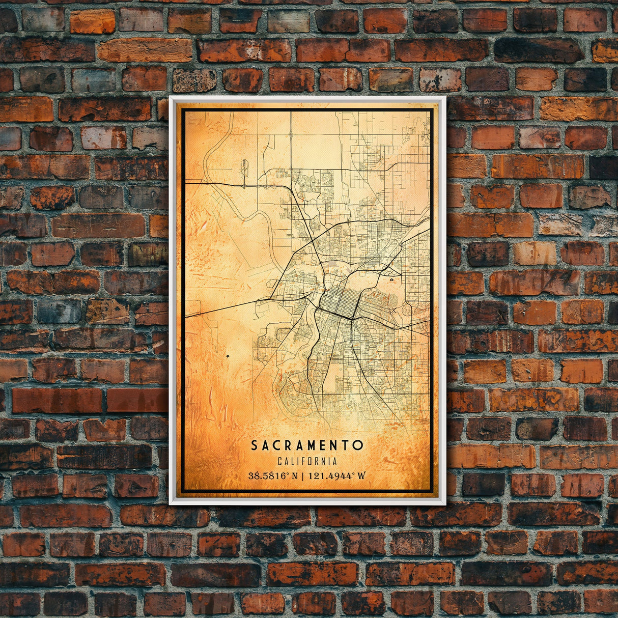 Vintage Sacramento map print poster or framed canvas | Sacramento city map print poster canvas | Sacramento, California print poster canvas