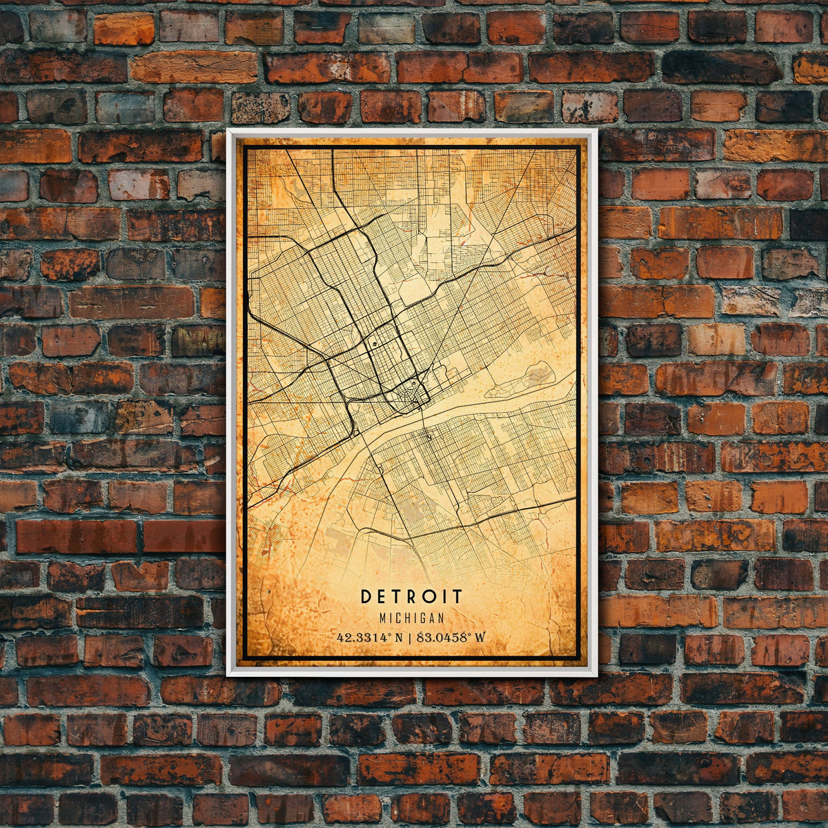 Detroit City Vintage Map Print, Custom Map, Custom Map Art, Custom Cit ...