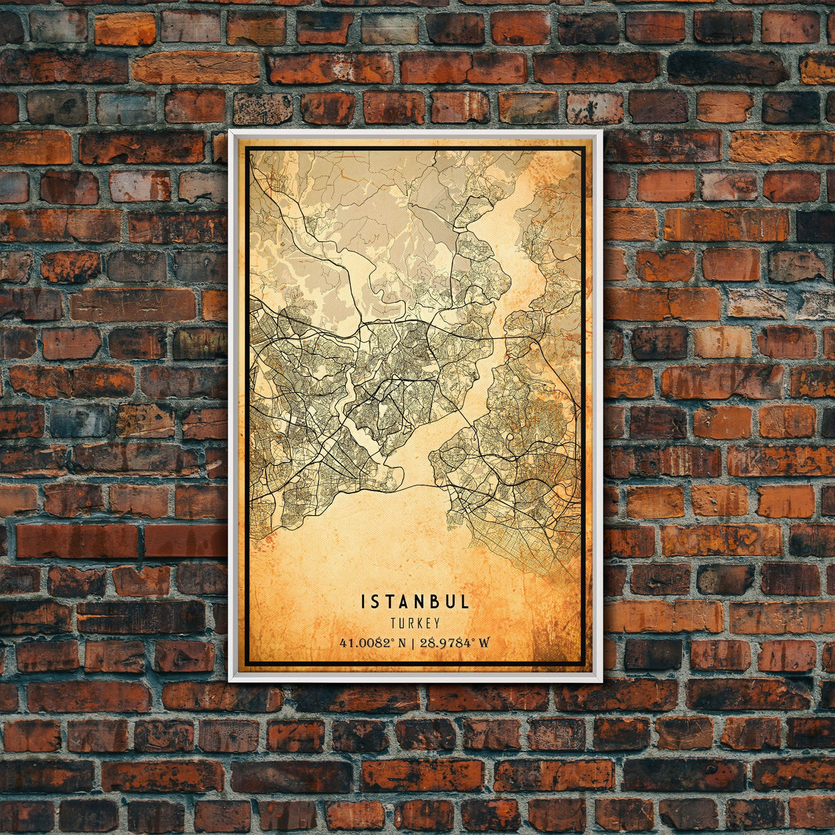 Vintage Istanbul City Map Wall Art Canvas Print, Distressed Istanbul Map, Framed Wall Art, Cool Istanbul Turkey Travel Wall Art, Office Art