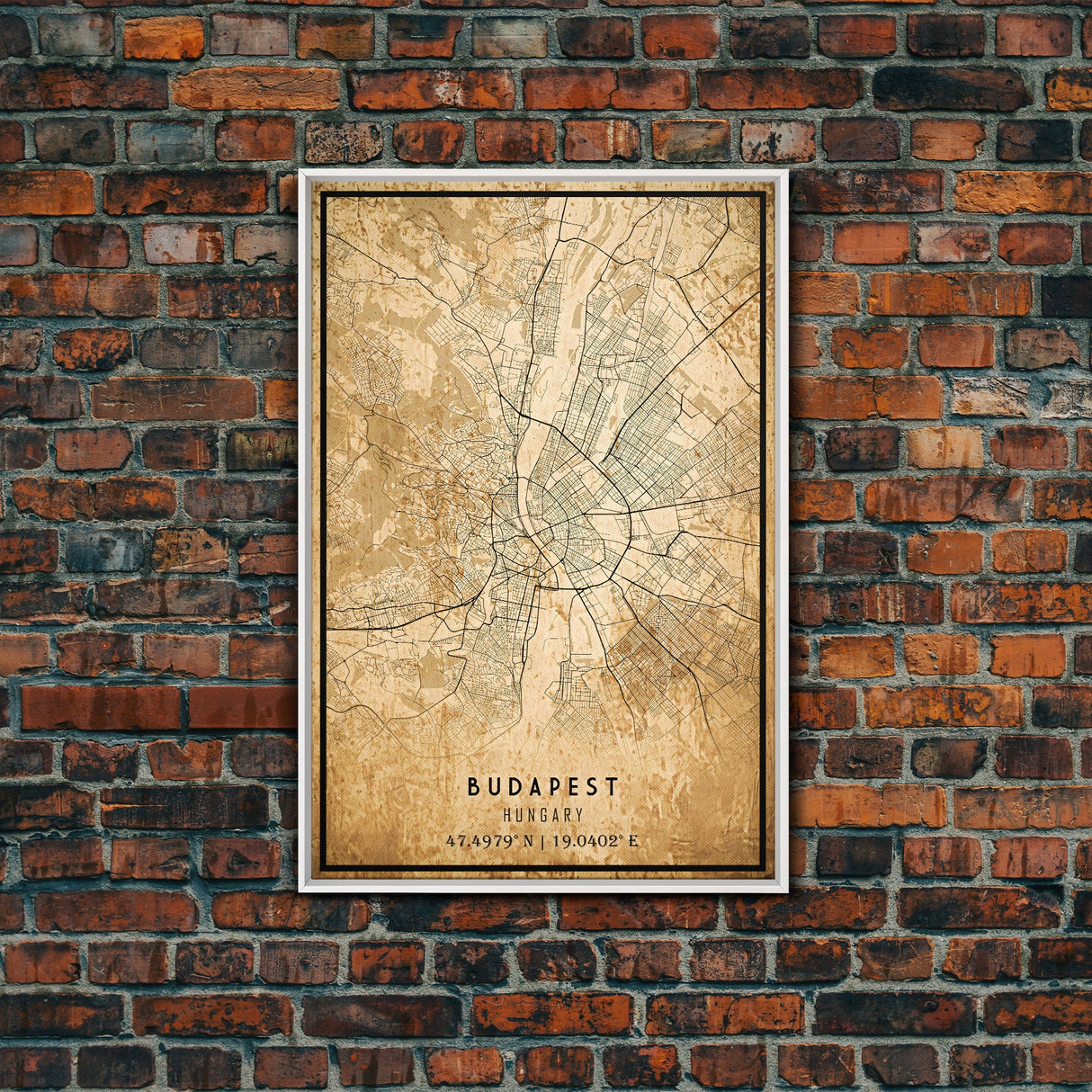 Budapest Hungary map print poster or framed canvas, Budapest map print poster canvas, Budapest map print poster canvas, Vintage Travel Art