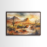 Extra Large Wall Art, Desert Landscape Painting Framed Canvas Print, Metal Art, Wood Framed Original Art, Living Room Decor, Landscape Art