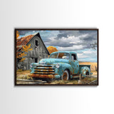 Painting Of An Old Farmstead Framed Canvas Print, Metal Art, Living Room Wall Art, Original Art, Above Couch Art, Whimiscal Kitsch Decor