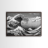 Black and White Wave Canvas Print, Hokusai Inspired Wall Art, Japanese Style Wall Art, Living Room Home Decor, Unique Wall Art