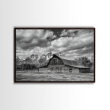 Old Barn Wall Art, Framed Canvas Print or Metal Art, Rustic Homestead Framed Canvas Art, Vintage Old Barn Black and White Wall Art