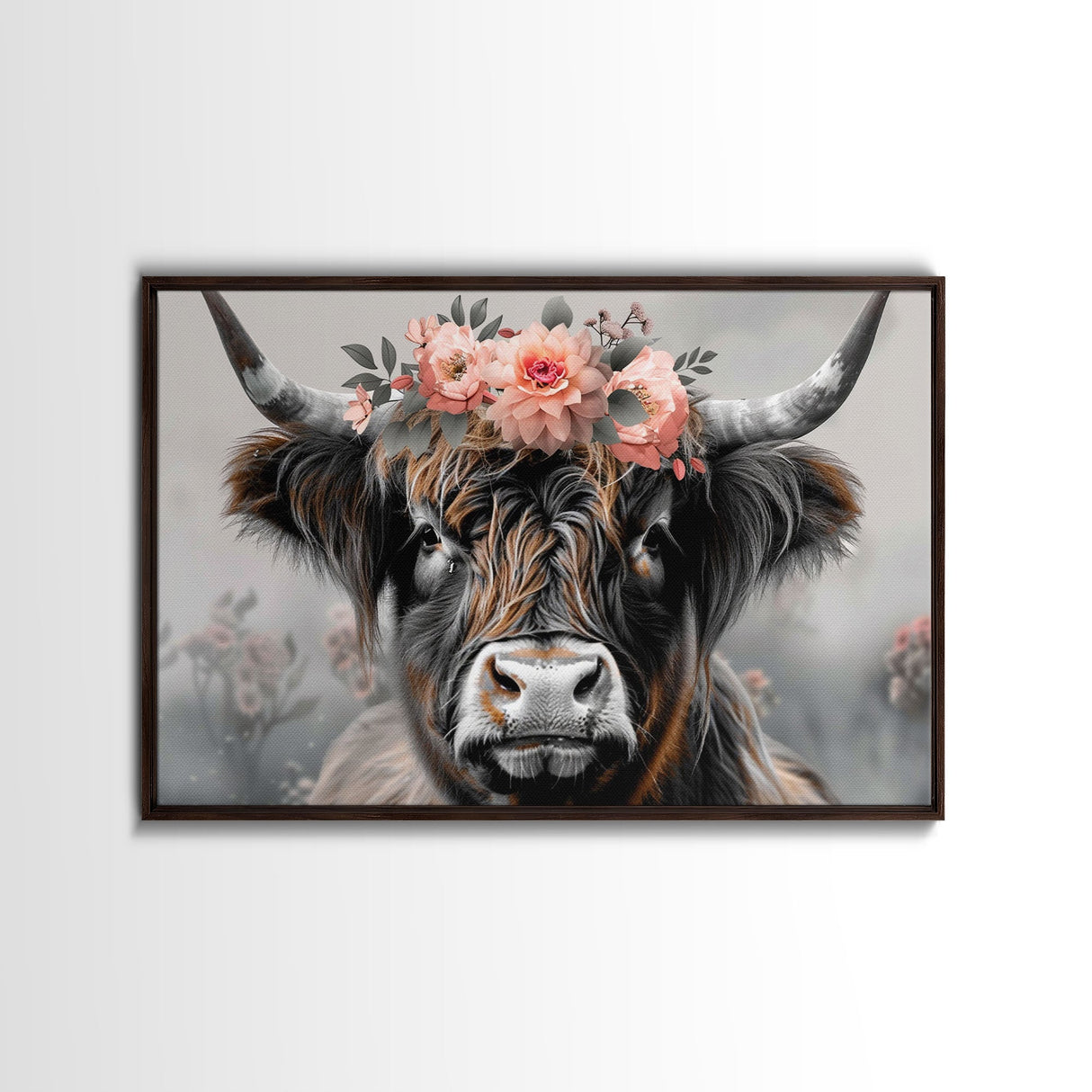 Framed Wall Art Texas Cattle, Wood Framed Canvas Print, Farmhouse Decor, Minimalist Rustic Farmhouse Painting, Vacation Home Decor, Western